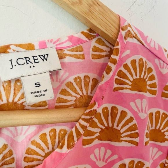 J. Crew Pink and Orange Puff Sleeve Smocked Blouse - Picture 4 of 6